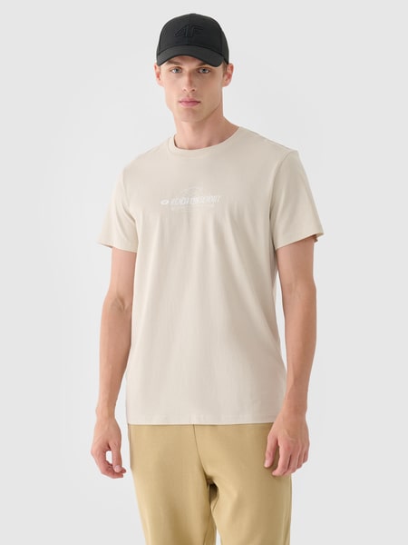 T-shirt regular z nadrukiem męski - szary | 4F - sportowa