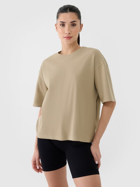 Women's oversize plain t-shirt - beige | 4F: Sportswear and