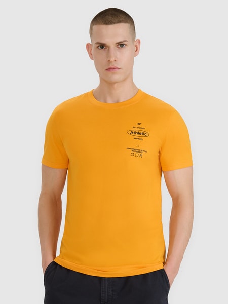 Men's oversized T-shirt with print - orange | 4F: Sportswear