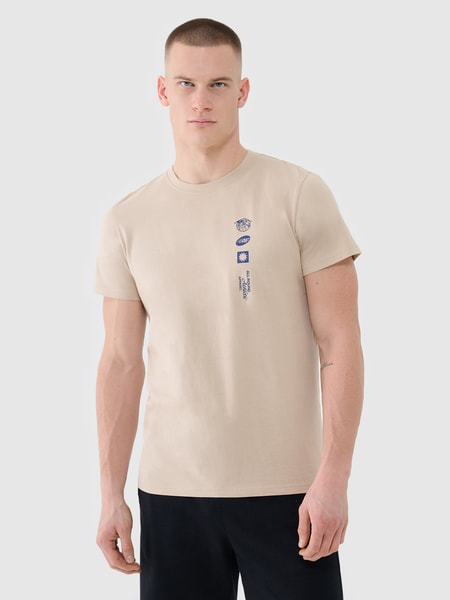 Men's regular T-shirt with print - beige | 4F: Sportswear