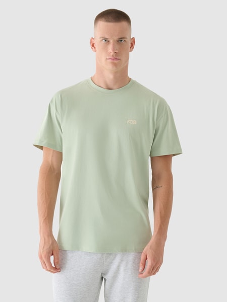 T-shirt regular z nadrukiem męski - oliwkowy | 4F - sportowa