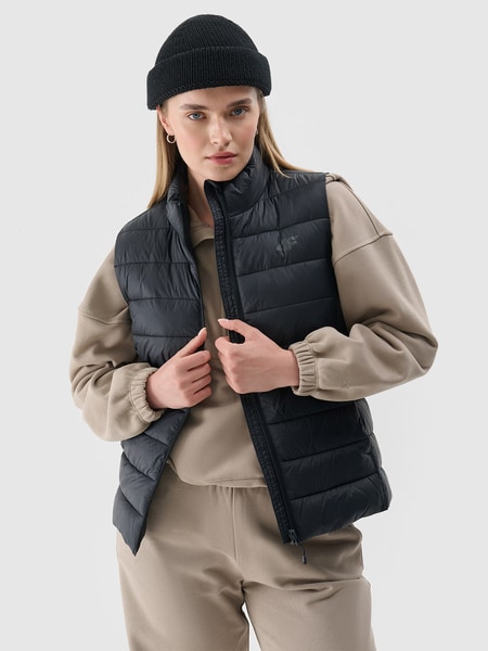 Women's quilted down vest with stand-up collar - beige | 4F