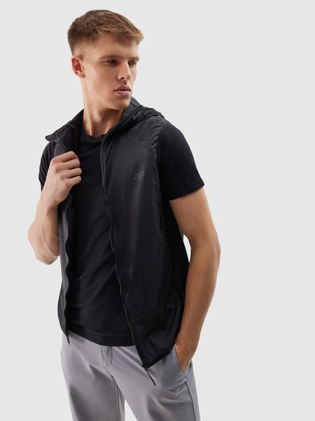 Men's Quilted Running Vest with Stand-Up Collar - Gray | 4F