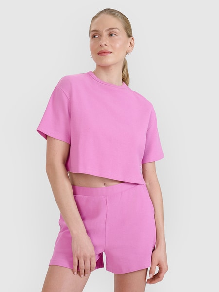 Crop-top oversize gładki damski - biały | 4F - sportowa