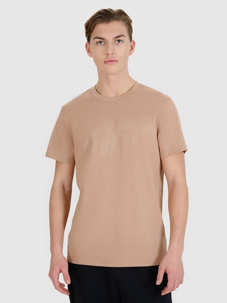 Men's regular T-shirt with print - beige | 4F: Sportswear