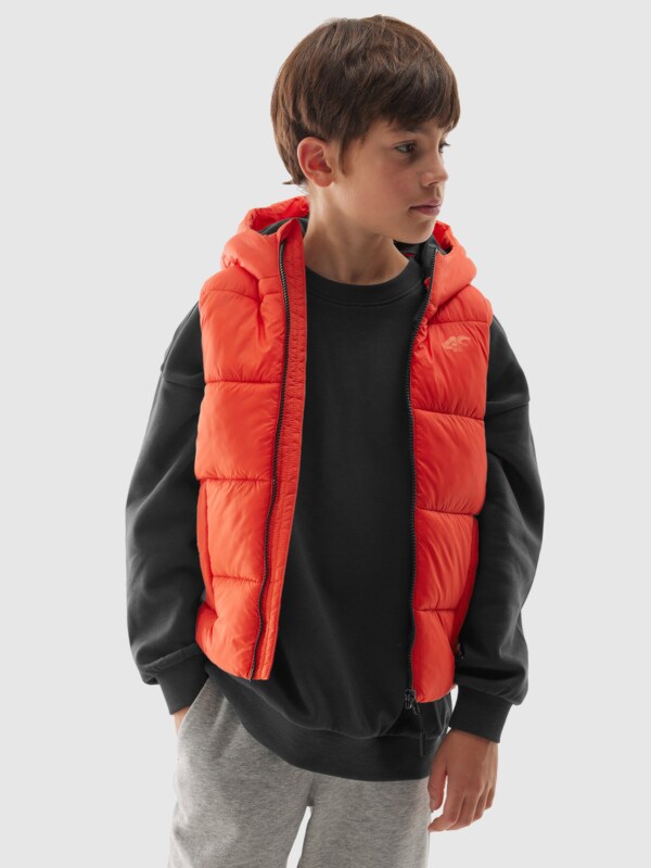 Boy s quilted down hooded vest orange 4F Sportswear and shoes