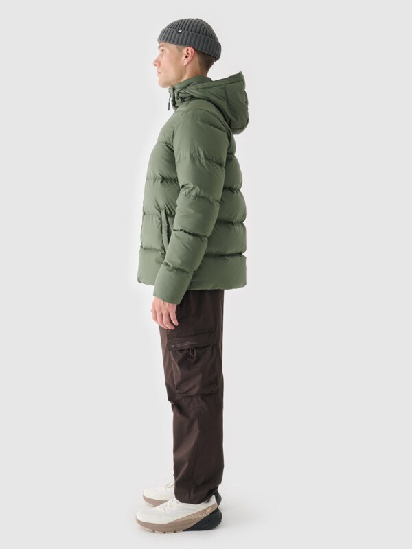 Men s winter down jacket with natural filling olive khaki 4F Sportswear and shoes