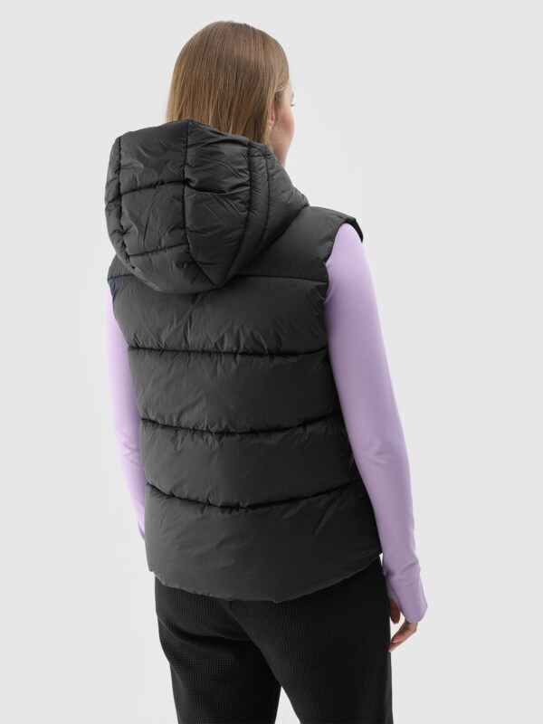 Women s quilted puffer vest with hood black 4F Sportswear and shoes