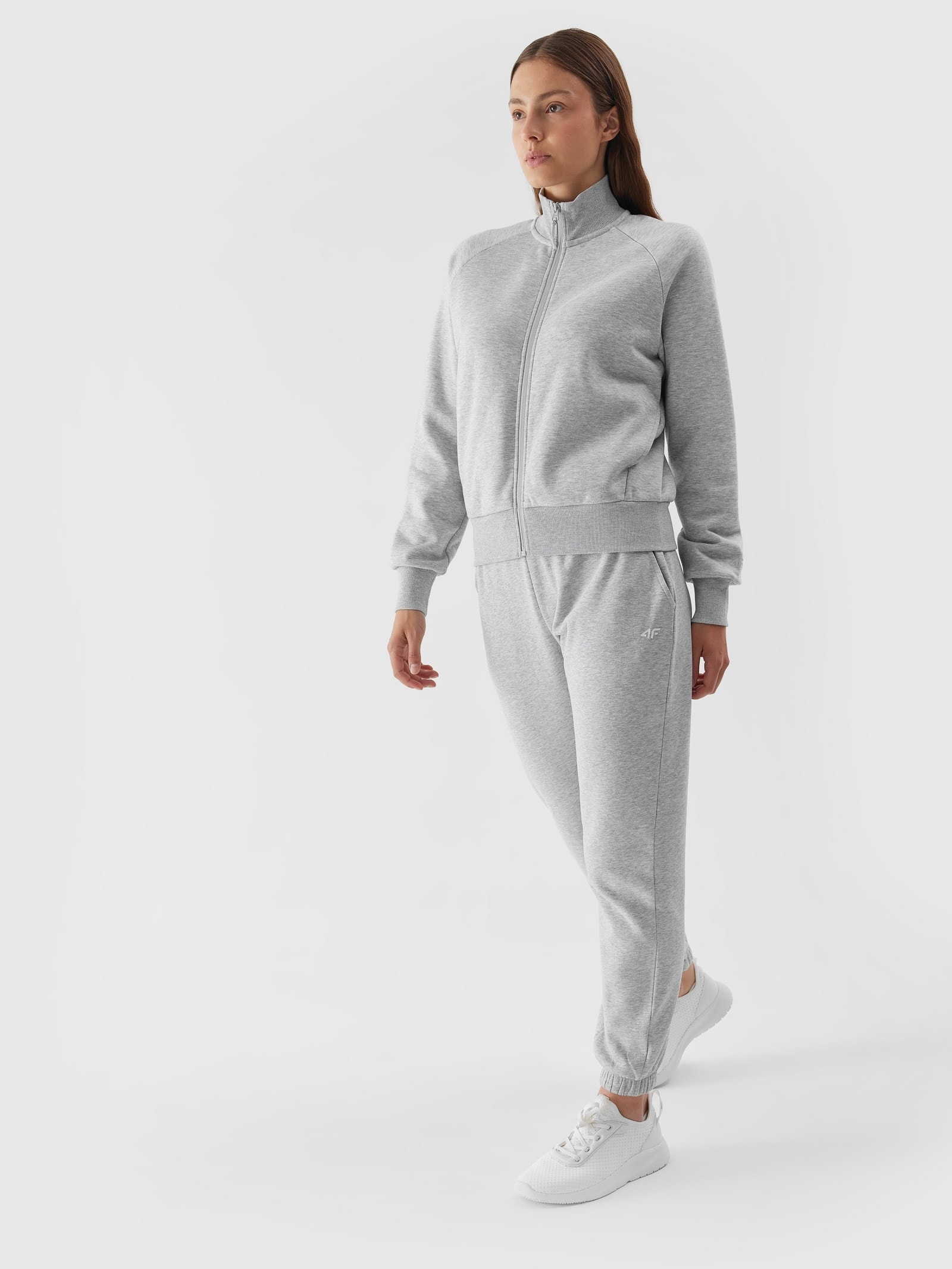 Women's zip-up sweatshirt without hood - grey | 4F