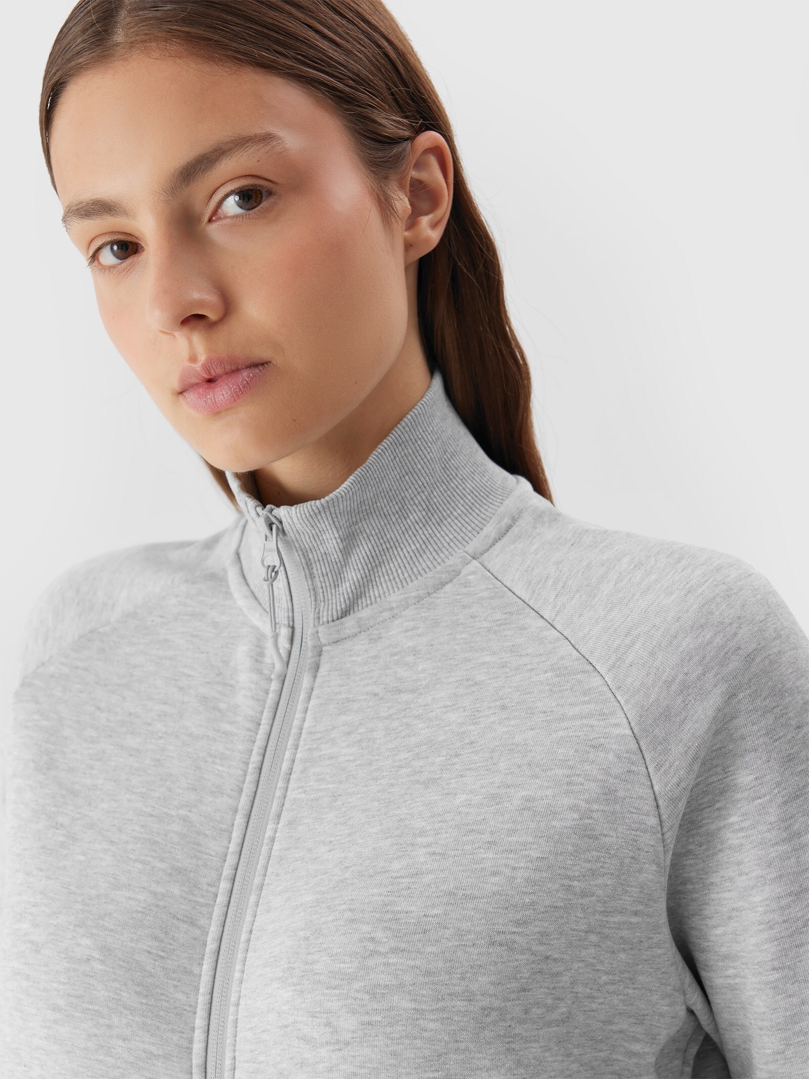Women's zip-up sweatshirt without hood - grey | 4F