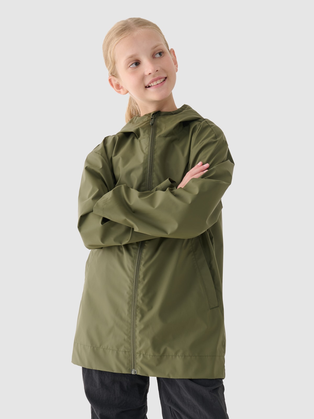 Children's transitional rain jacket with rubber coating