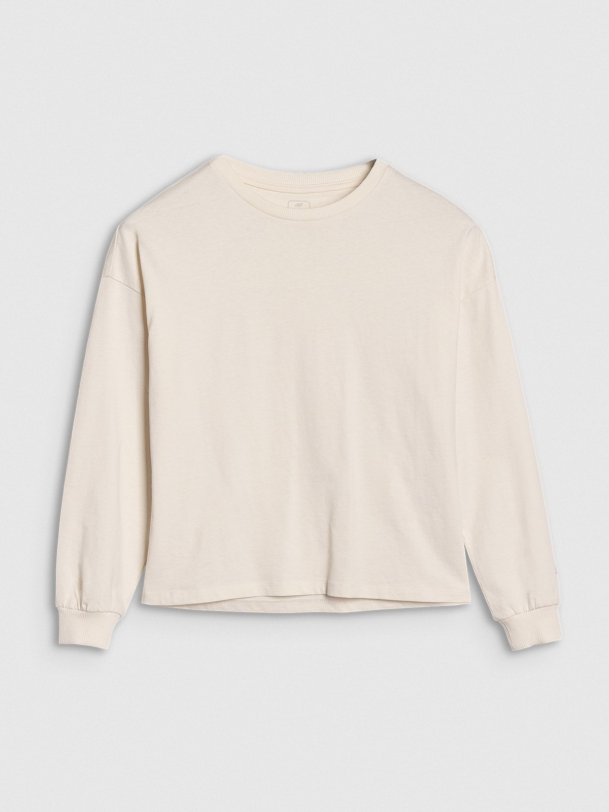 Longsleeve oversize gładki dziewczęcy - beżowy | 4F
