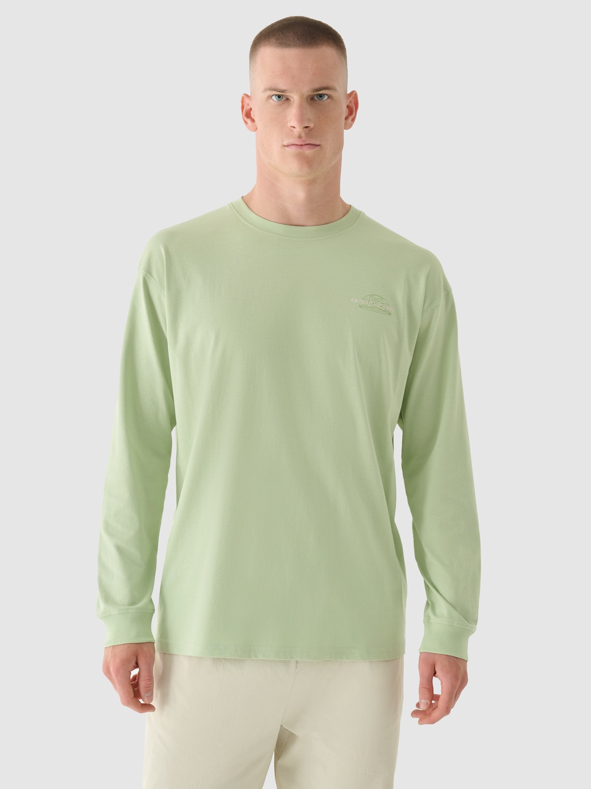 Men's oversized printed longsleeve - olive/khaki | 4F