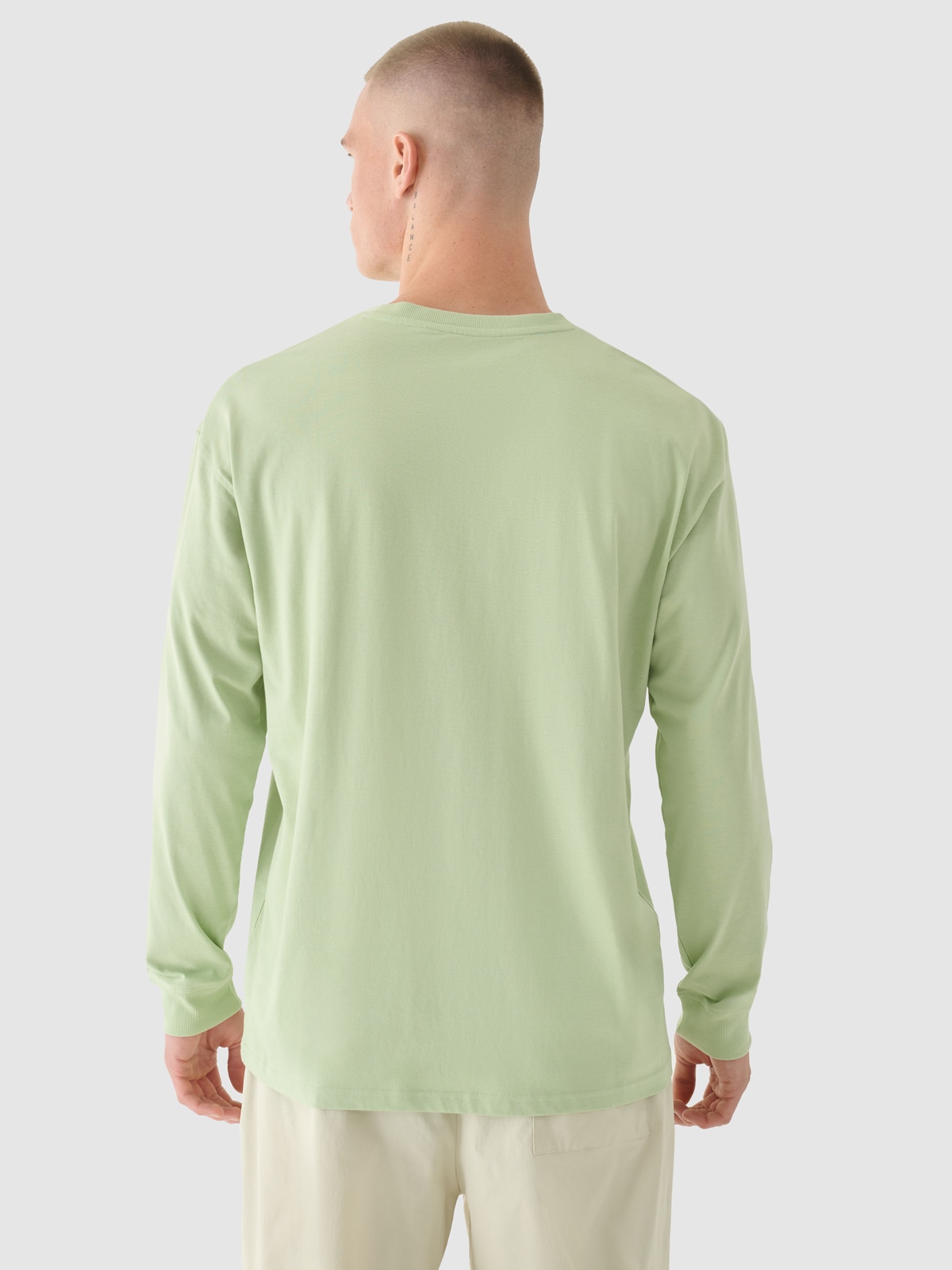 Men's oversized printed longsleeve - olive/khaki | 4F