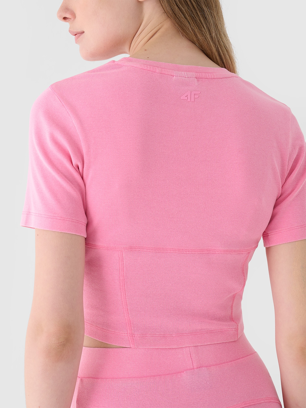 Women's crop top slim plain - pink | 4F: Sportswear and shoes