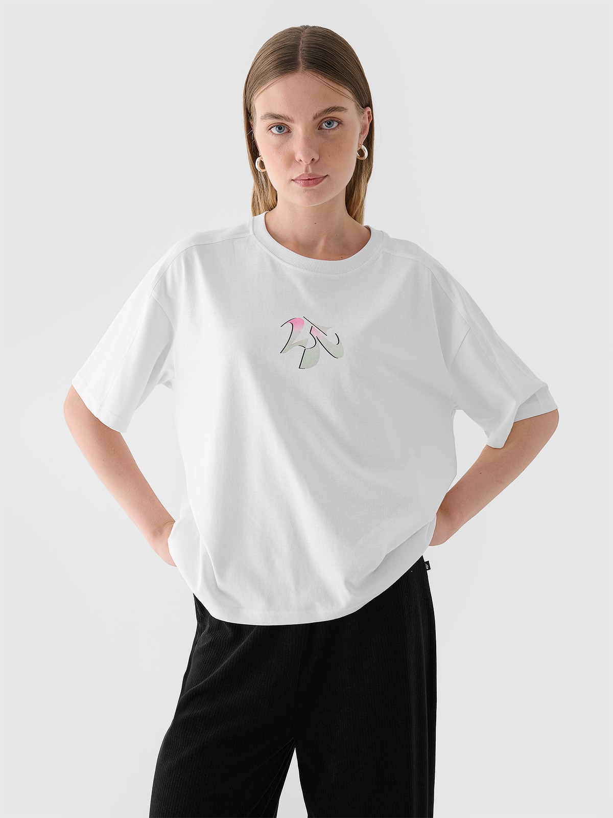 Tシャツ・カットソー SPORTMAX Women Tops 2512941062600 KIBBUTZ 005 Silver Women's oversized printed t-shirt - white | 4F: Sportswear