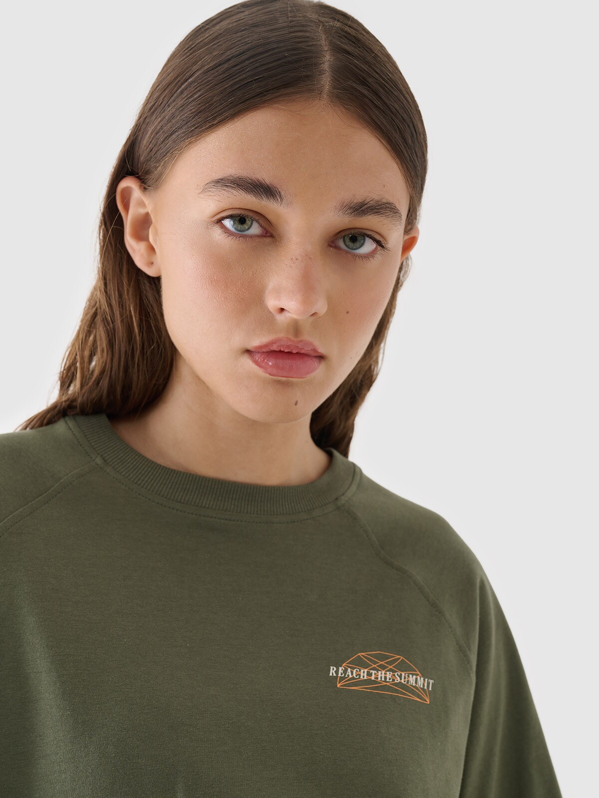T-shirt oversize z nadrukiem damski - oliwkowy/khaki | 4F