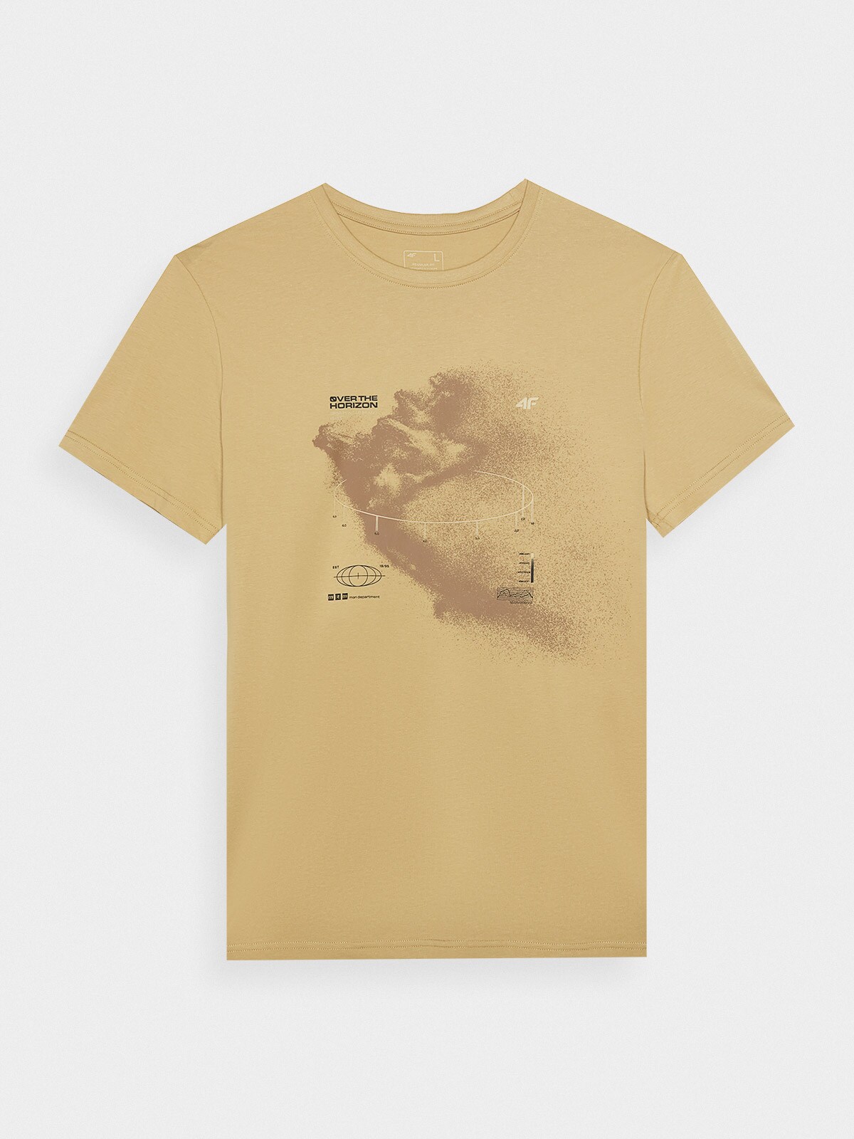 T-shirt regular z nadrukiem męski - beżowy | 4F - sportowa