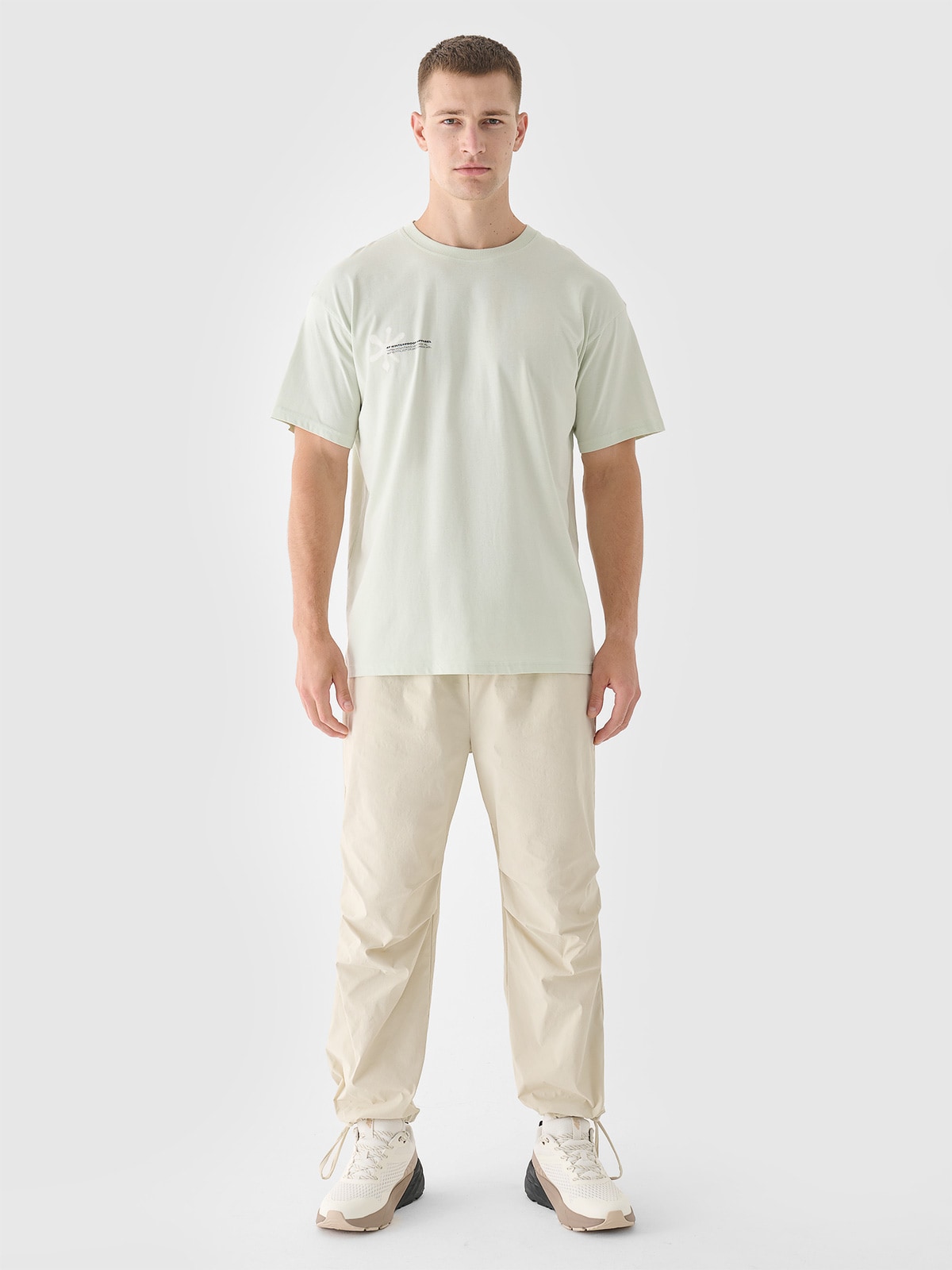 T-shirt oversize z nadrukiem męski - turkusowy | 4F