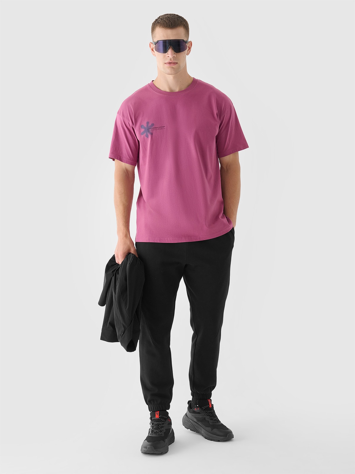 T-shirt oversize z nadrukiem męski - czerwony | 4F