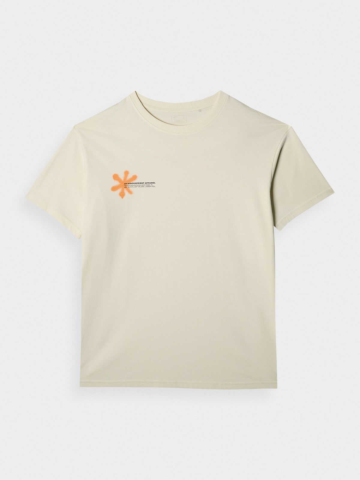 T-shirt oversize z nadrukiem męski - beżowy | 4F - sportowa