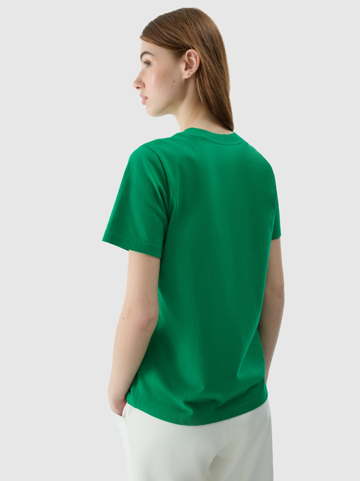 T-shirt regular z nadrukiem damski - zielony | 4F - sportowa