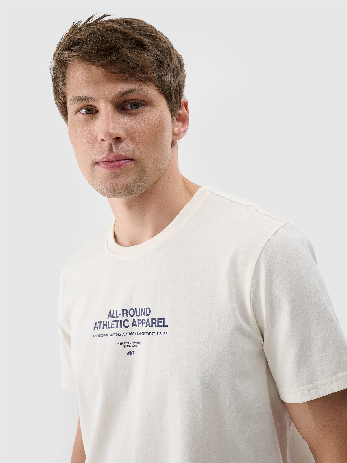 Men's T-shirt with print - cream | 4F: Sportswear and shoes