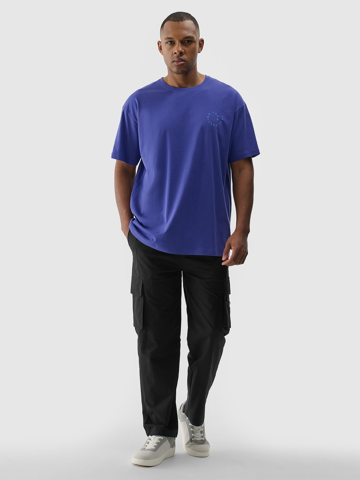 Tシャツ・カットソー +AMBLER+ Flower heart overfit brushed sweatshirt navy AMM110 Men's oversize T-shirt with print - purple | 4F: Sportswear