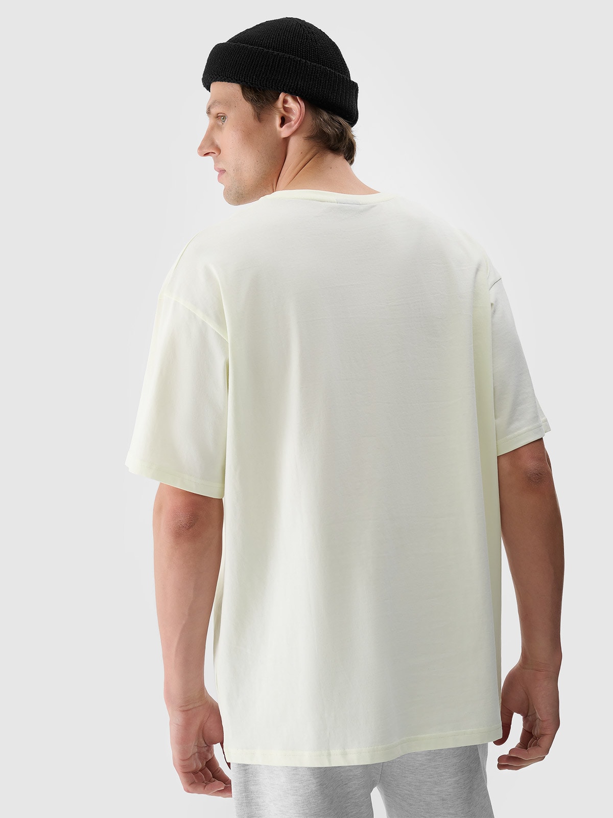 T-shirt oversize gładki uniseks - beżowy | 4F - sportowa