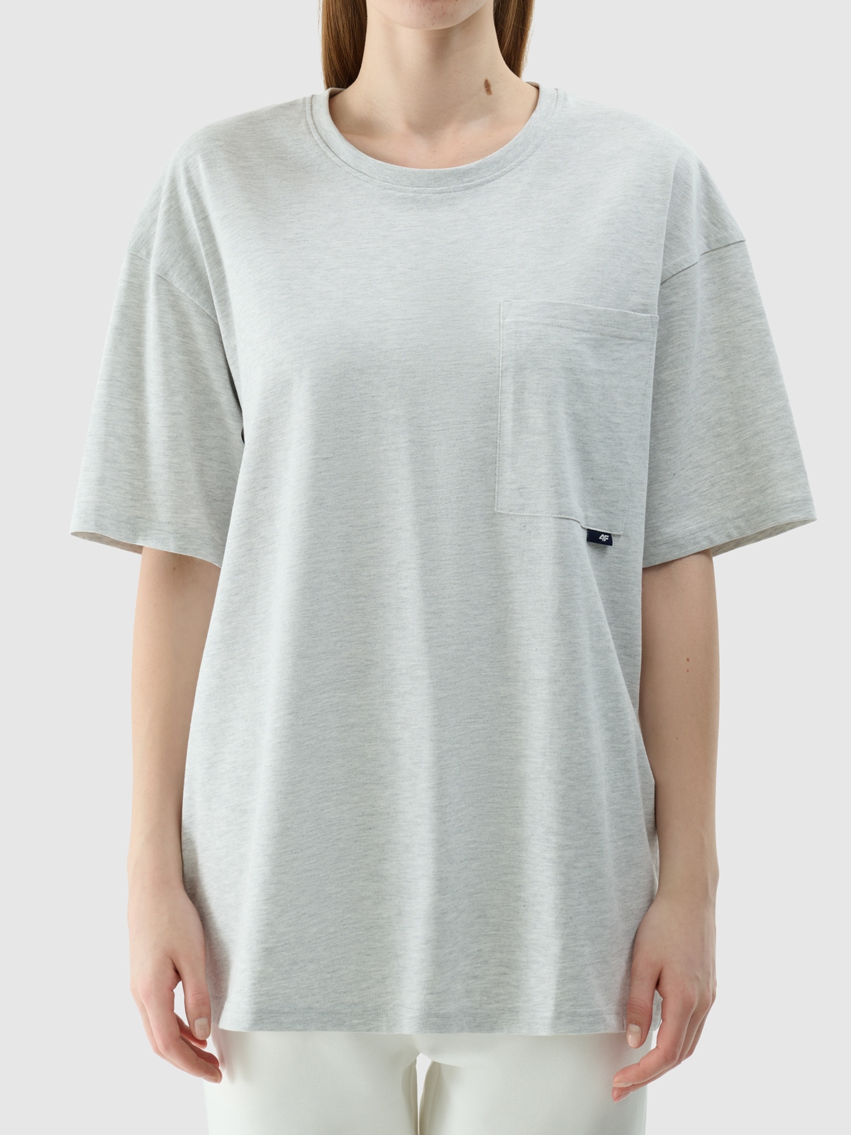 ◆GLOWNY◆ 34 G COMFORT TEE GRAY GY24CLBLS002GR T-shirt regular gładki męski - biały | 4F - sportowa odzież