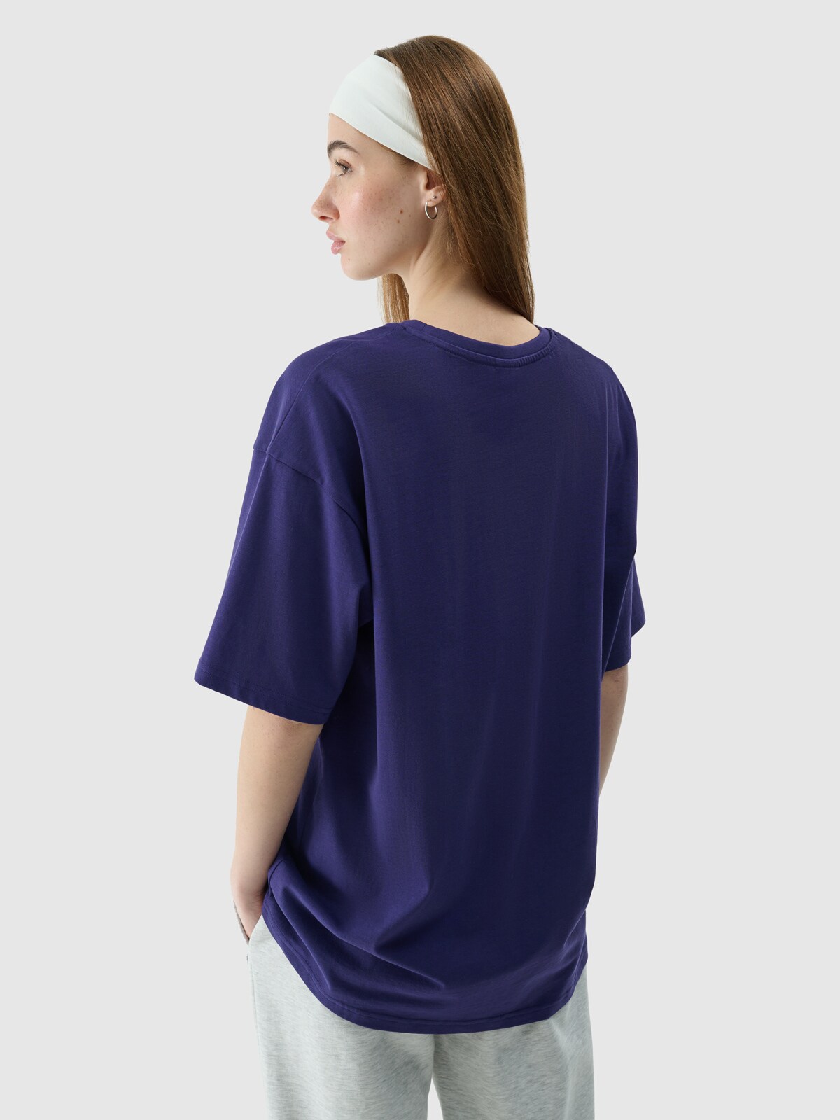 T-shirt oversize gładki uniseks - granatowy | 4F - sportowa