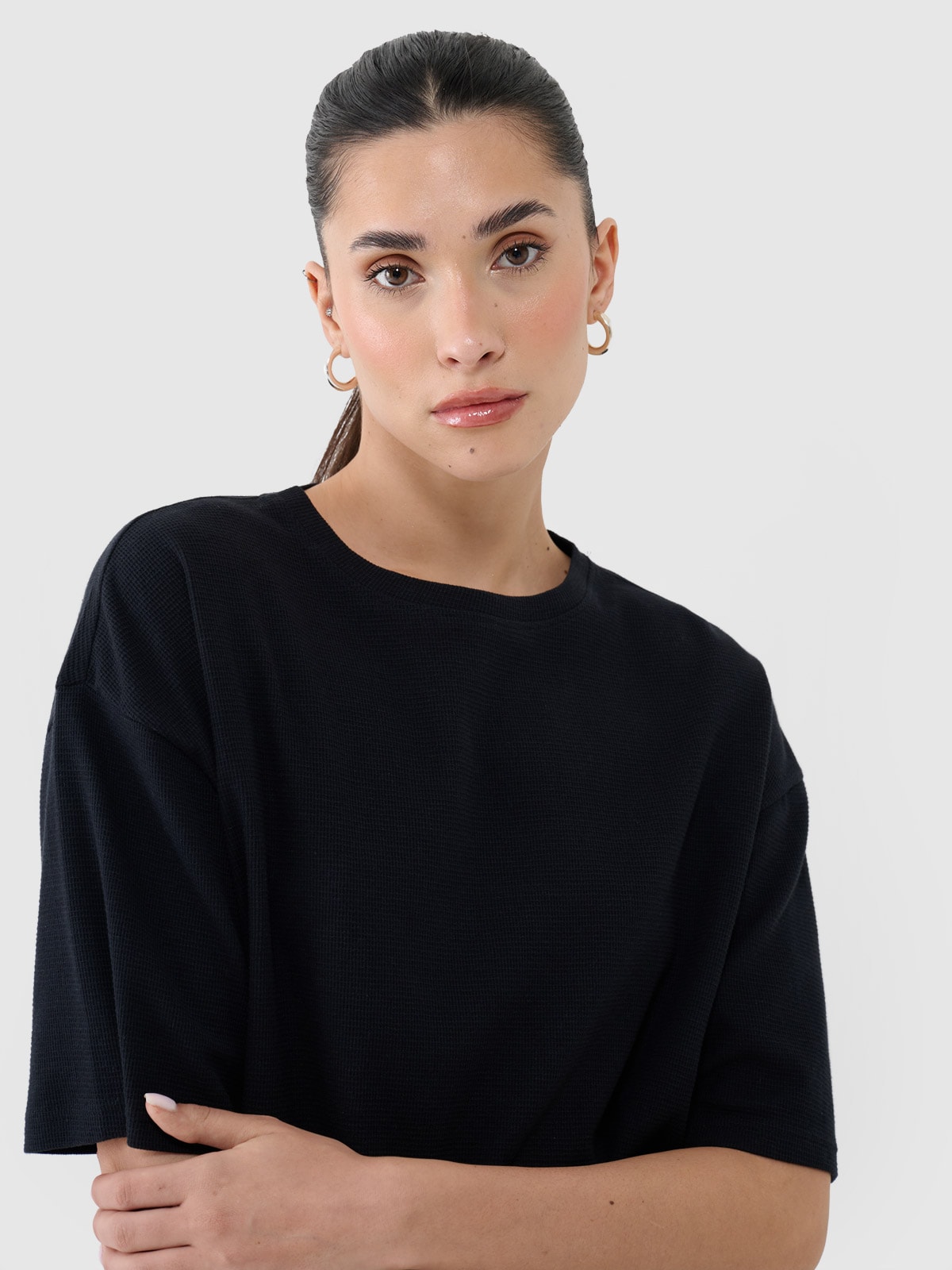 Women's regular waffle knit T-shirt - black | 4F: Sportswear