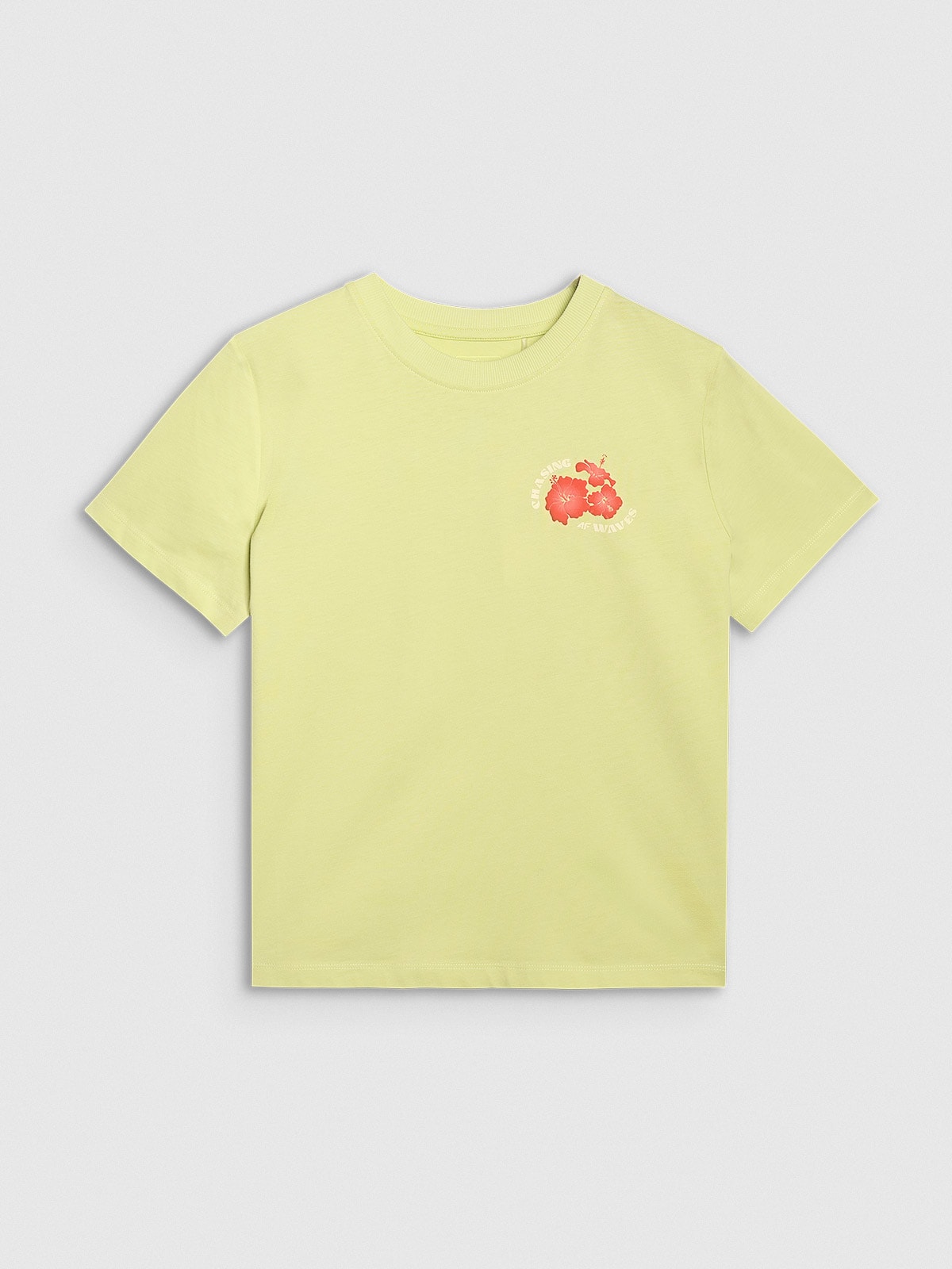 T-shirt oversize z nadrukiem damski - żółty | 4F - sportowa