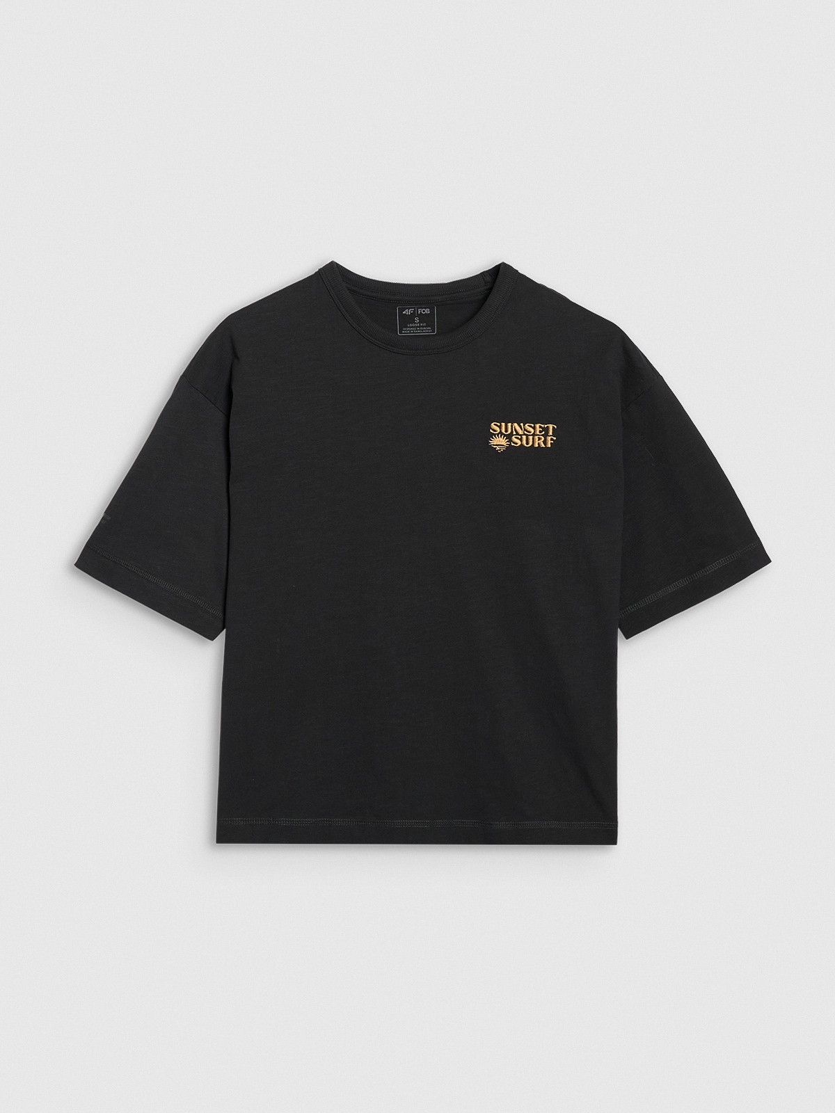 T-shirt oversize z nadrukiem damski - czarny | 4F - sportowa