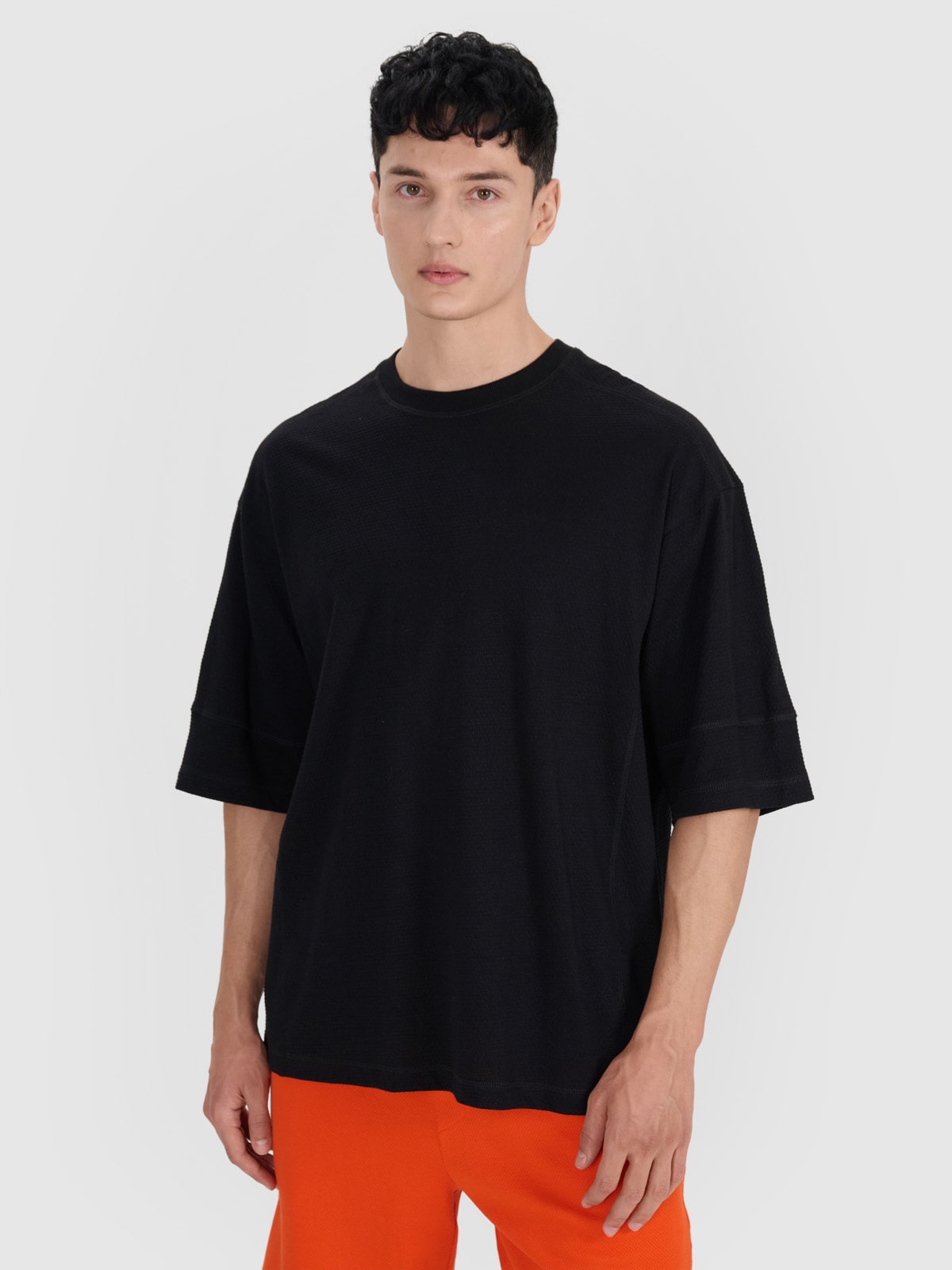 T-shirt oversize gładki męski - czarny | 4F - sportowa