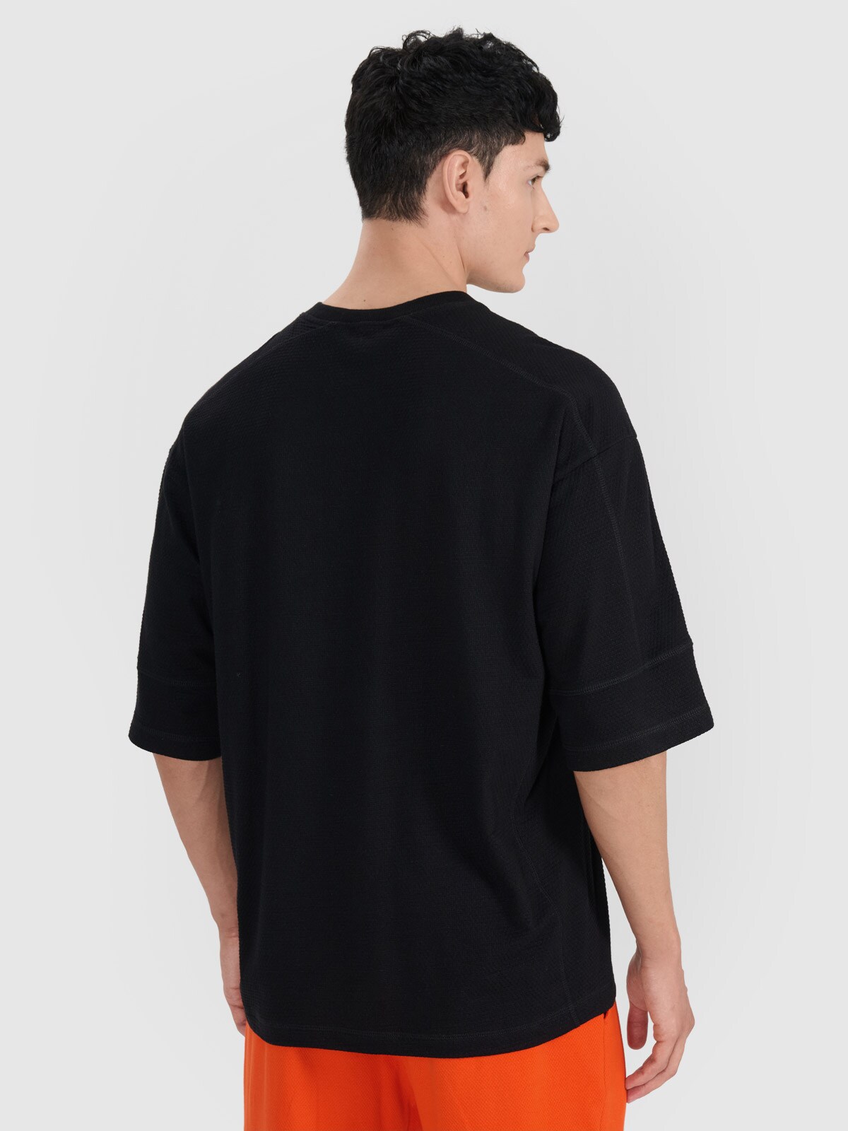 T-shirt oversize gładki męski - czarny | 4F - sportowa