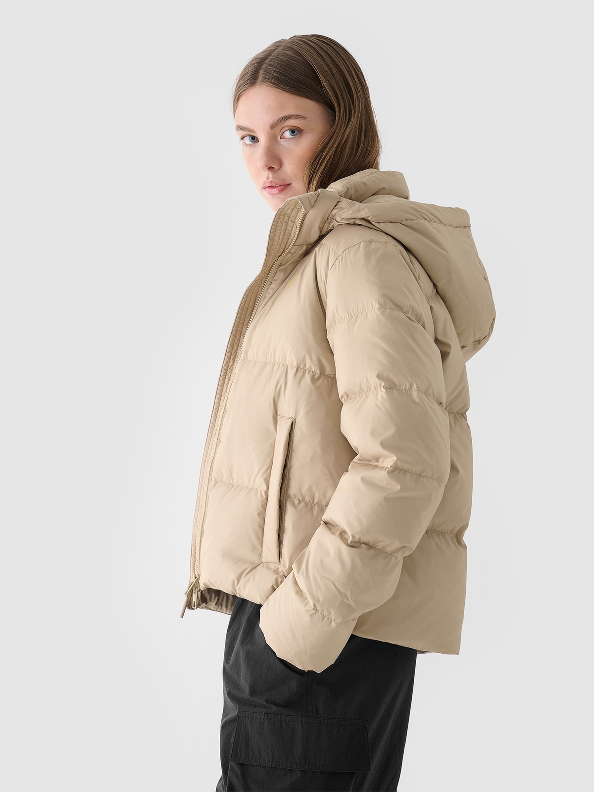 Women's down jacket with natural filling - beige | 4F