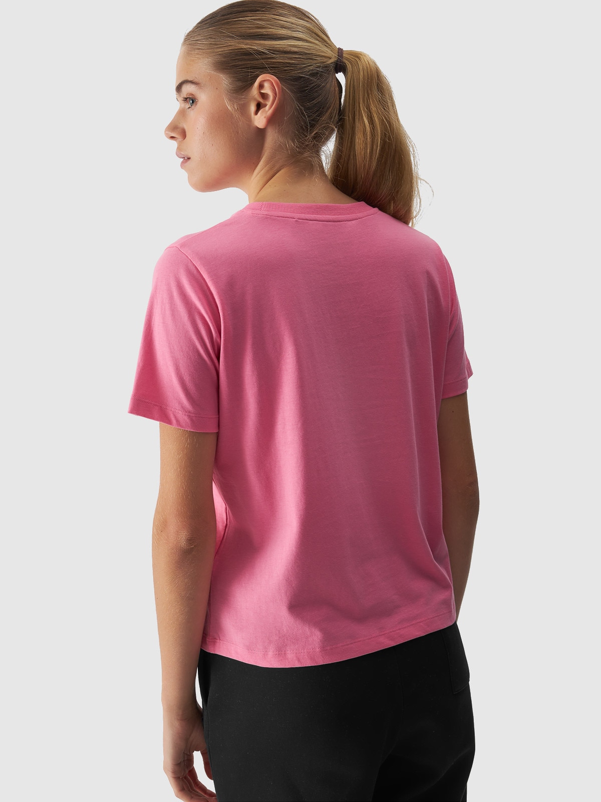 T-shirt regular gładki damski - różowy | 4F - sportowa