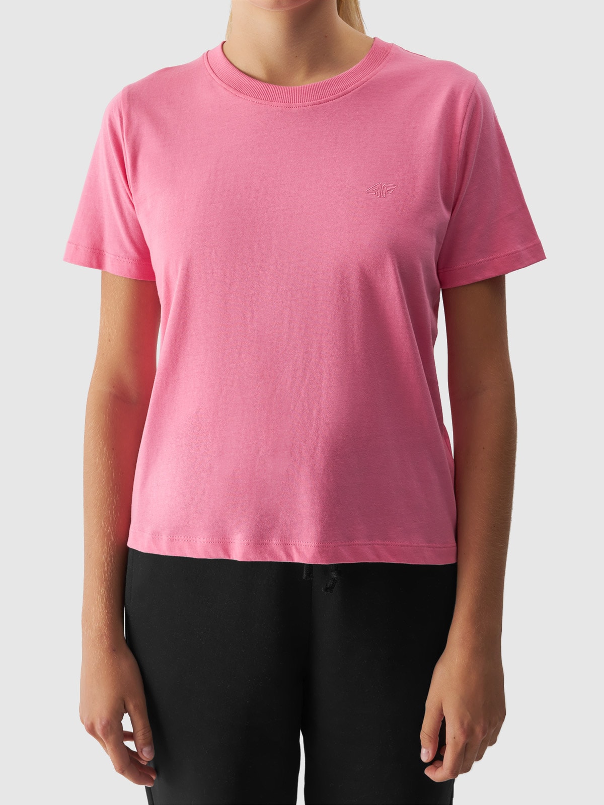 T-shirt regular gładki damski - różowy | 4F - sportowa