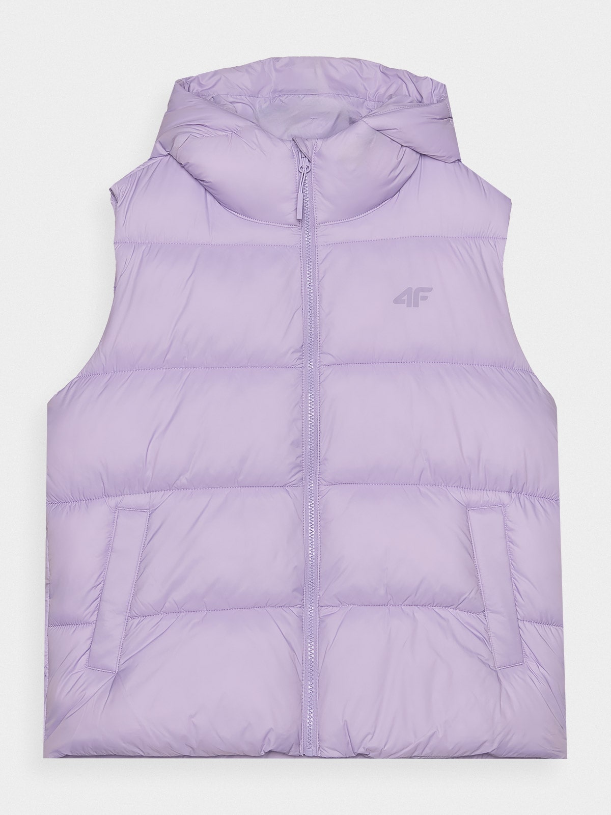Women's quilted puffer vest with hood - purple | 4F