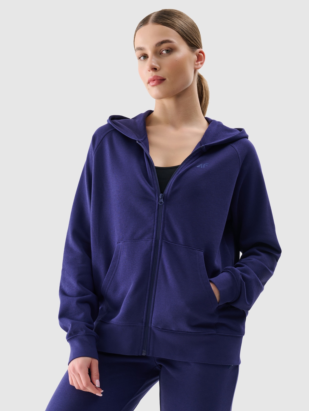 フィットネストップス MUSIER Women Hoodies DONA NAVY Blue Women's zip-up hoodie - navy blue | 4F: Sportswear and shoes