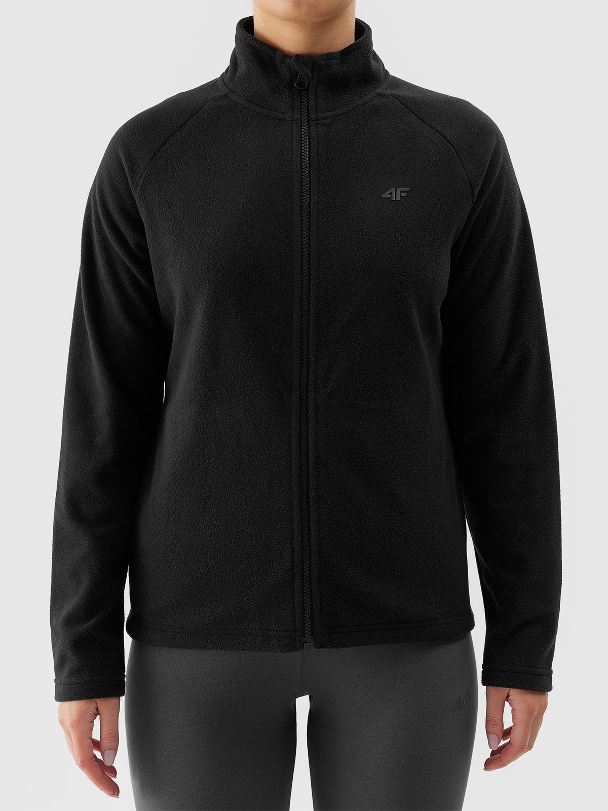 Women's regular fleece with stand-up collar - black | 4F