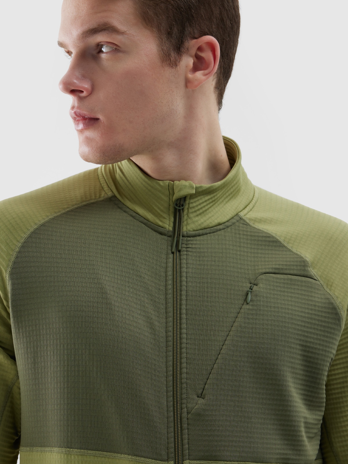 Men's zip-up hoodless trail running sweatshirt - olive | 4F