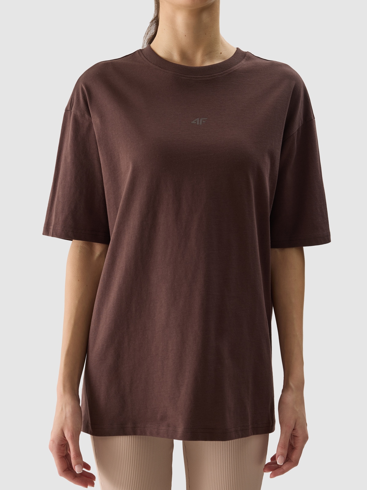 Moteriški T-shirt oversize lygus marškinėliai - rudi | 4F