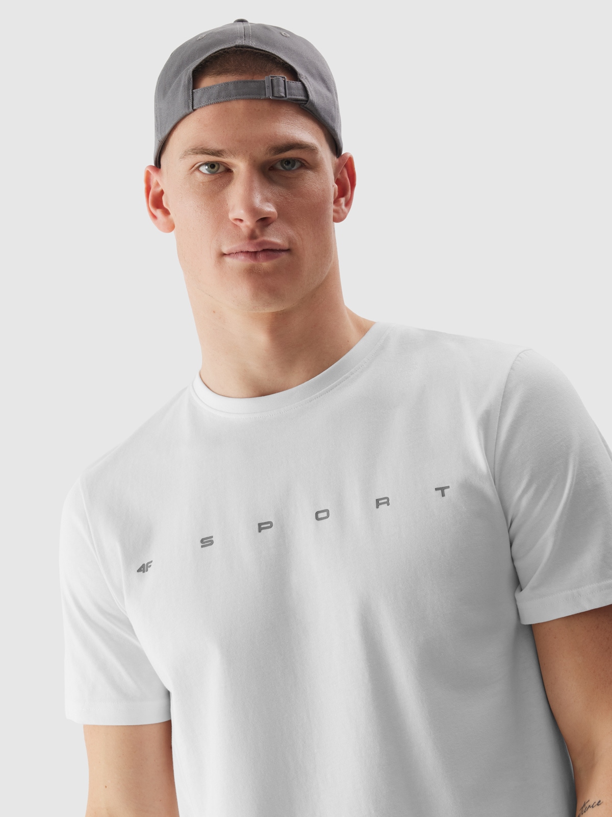 Men's regular organic cotton T-shirt with print - white | 4F