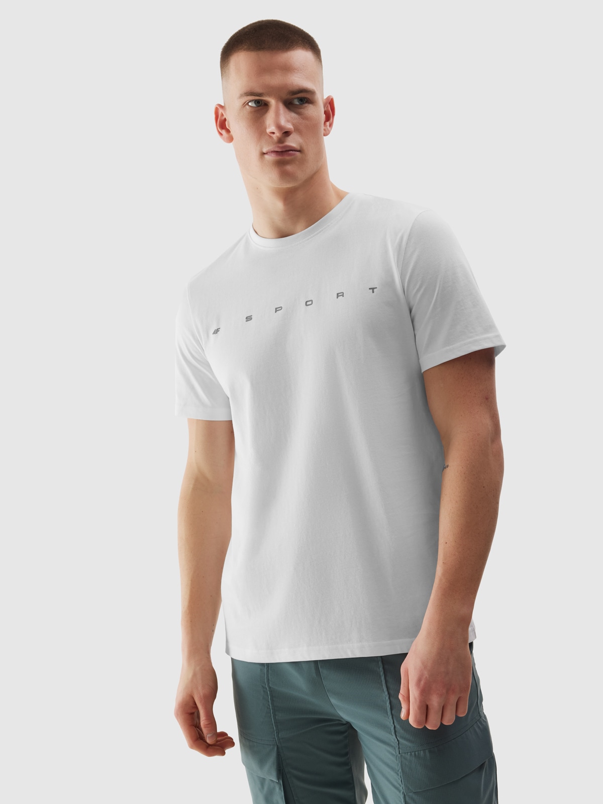 Men's regular organic cotton T-shirt with print - white | 4F