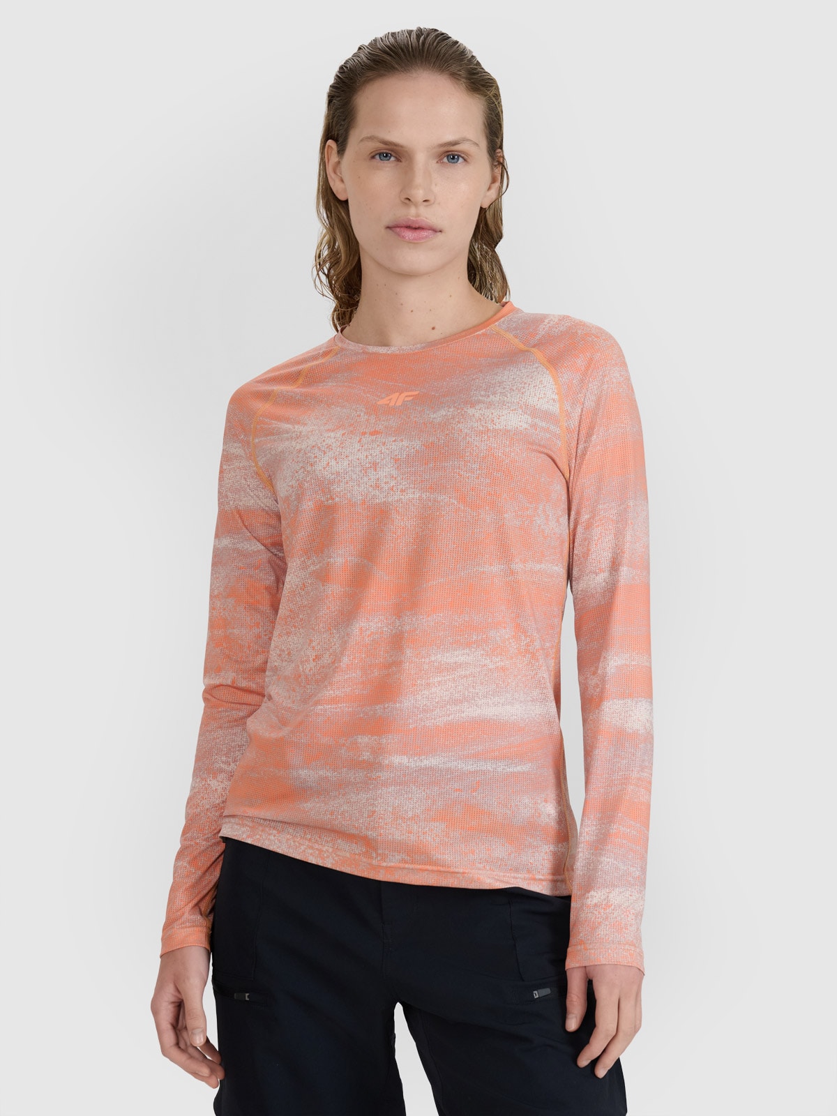 Longsleeve rowerowy szybkoschnący damski - pomarańczowy | 4F
