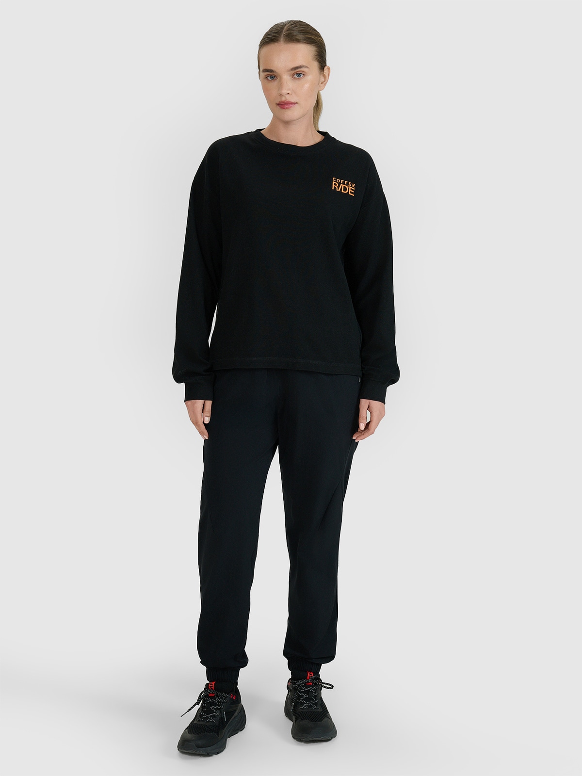 Women's oversized longsleeve with print - black | 4F