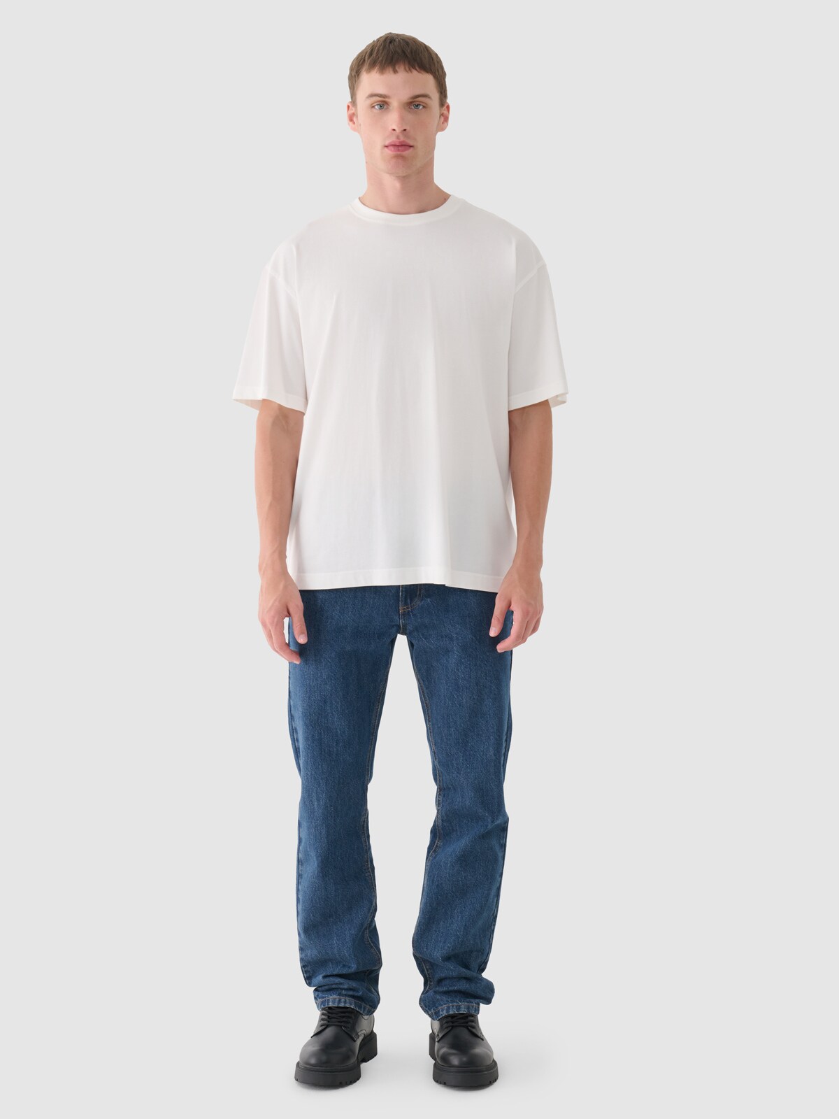 ★87MM★ Mmlg GNGR HARD WORKER HFT WHITE T-shirt oversize gładki męski Outhorn - biały | 4F