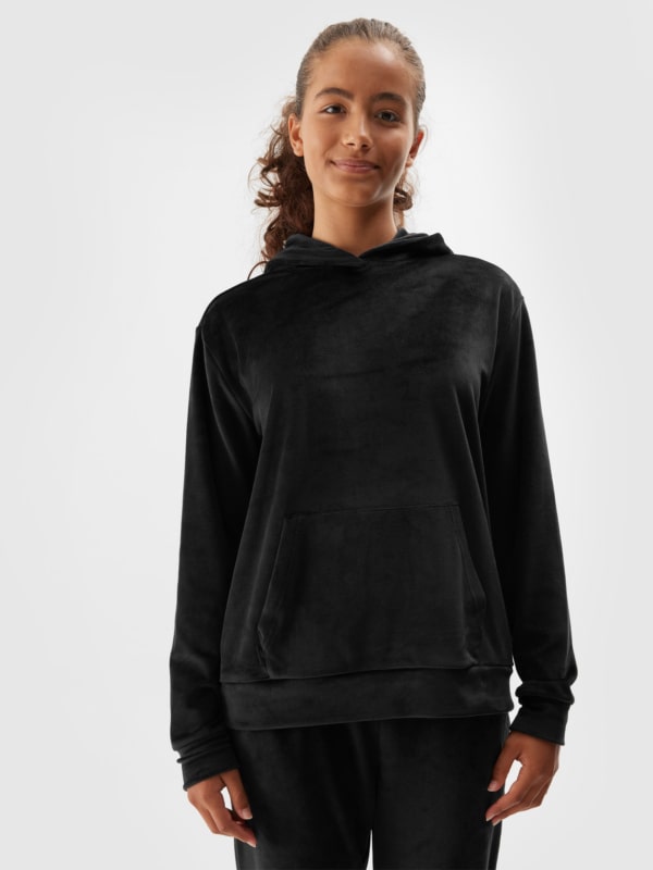 Girl s velour pullover hoodie black